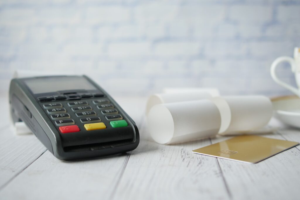 vecteezy pos machine and long roll paper on blue 17626171